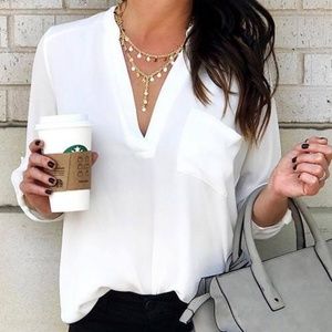 V-Neck Long Sleeve Loose Shirt